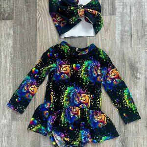 Bums & Roses Vibrant Lion Print Dress & Bow Set 6/9